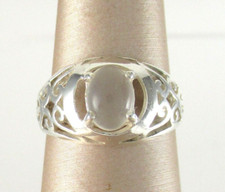 .925 Sterling Silver Moonstone Ring Open Work Oval Cabochon sz 5 Boho Hippie