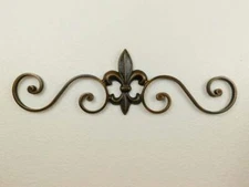 Cast Iron Fleur de Lis Topper, Metal Wall Plaque, Tuscan, Old World Pediment NEW