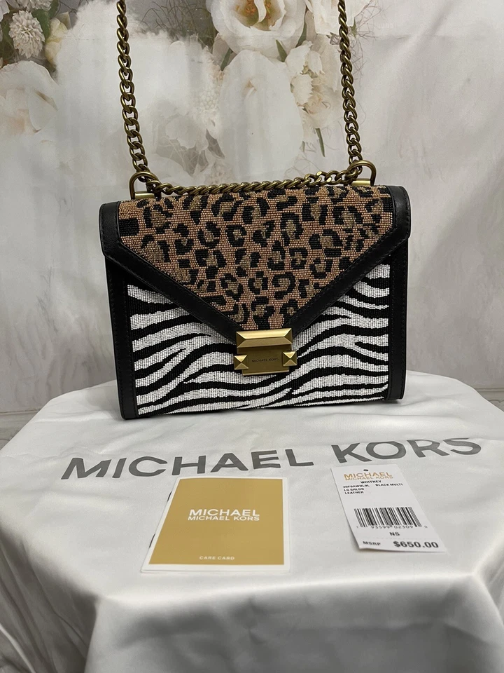 Michael Kors Whitney Limited Edition Beaded Black Multi/Gold Shoulder Bag NWTS