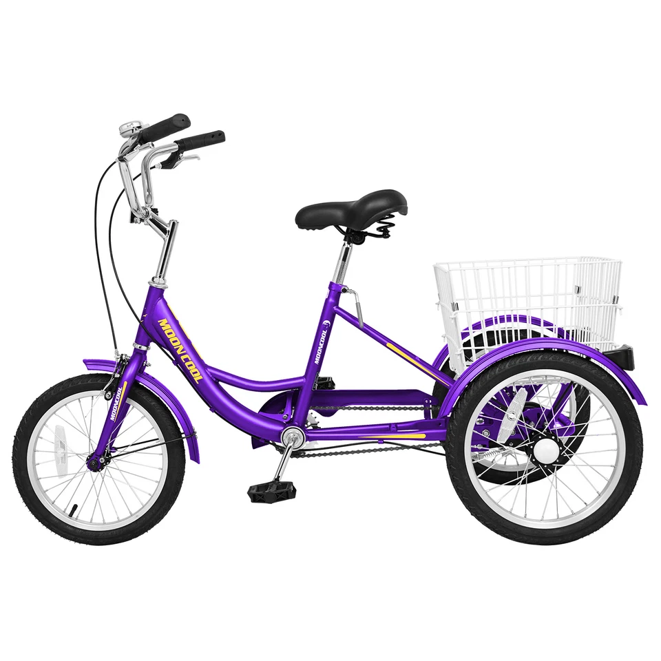 Triciclo 16/24 pulgadas de una sola velocidad adultos niños 3 ruedas bicicleta triciclo con cesta extraíble Foto 3 de 4