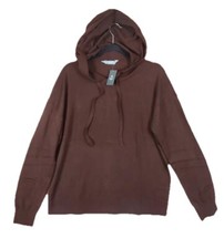 Women's Cashmere Blend Small Rib Trim Chocolate Brown Hoodie