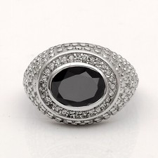 Solitaire With Accents Oval 9X7 MM Black Onyx 925 Sterling Silver Ring