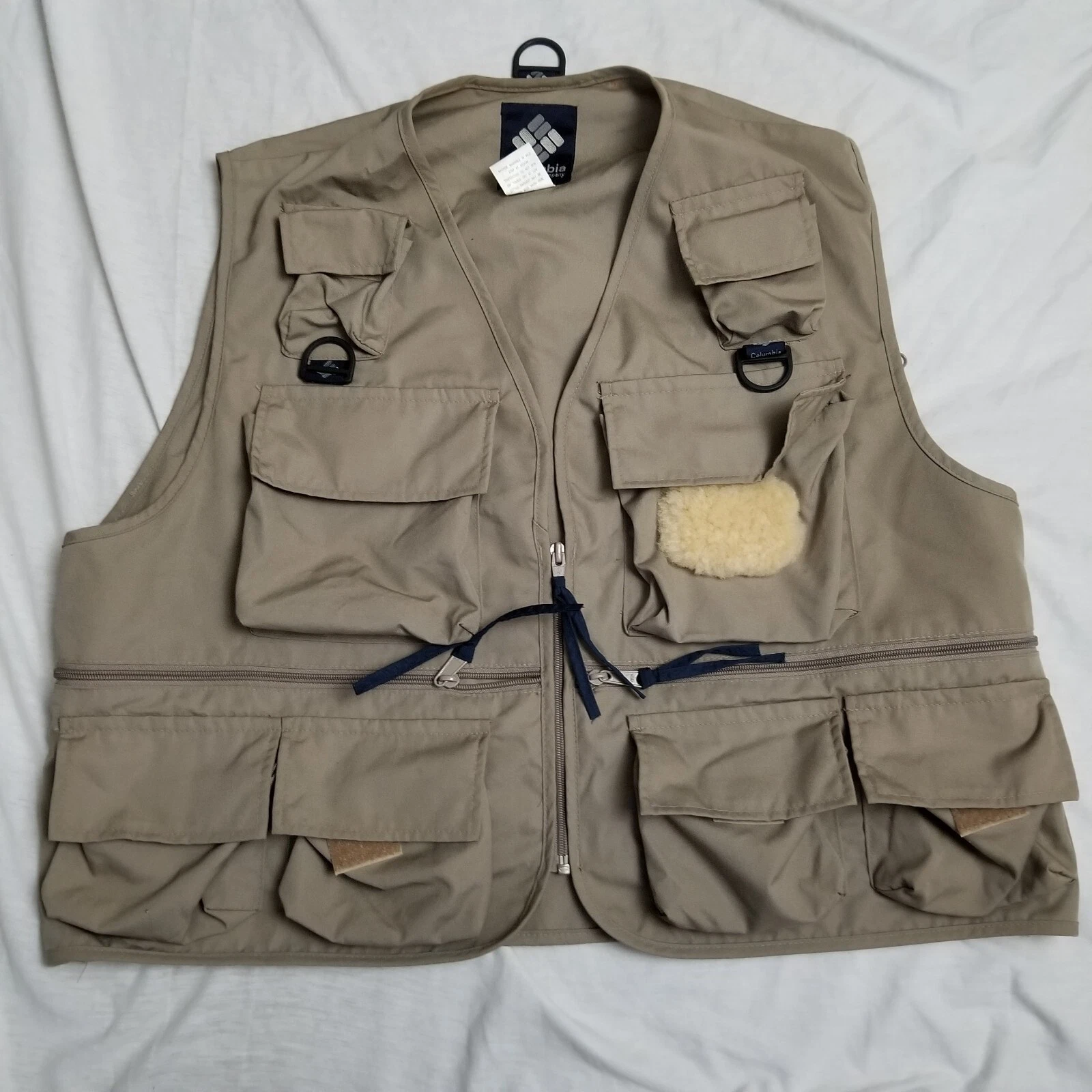 VTG Columbia Fly Fishing Vest Beige Khaki Tactical Utility Hiking 80s 90s Large