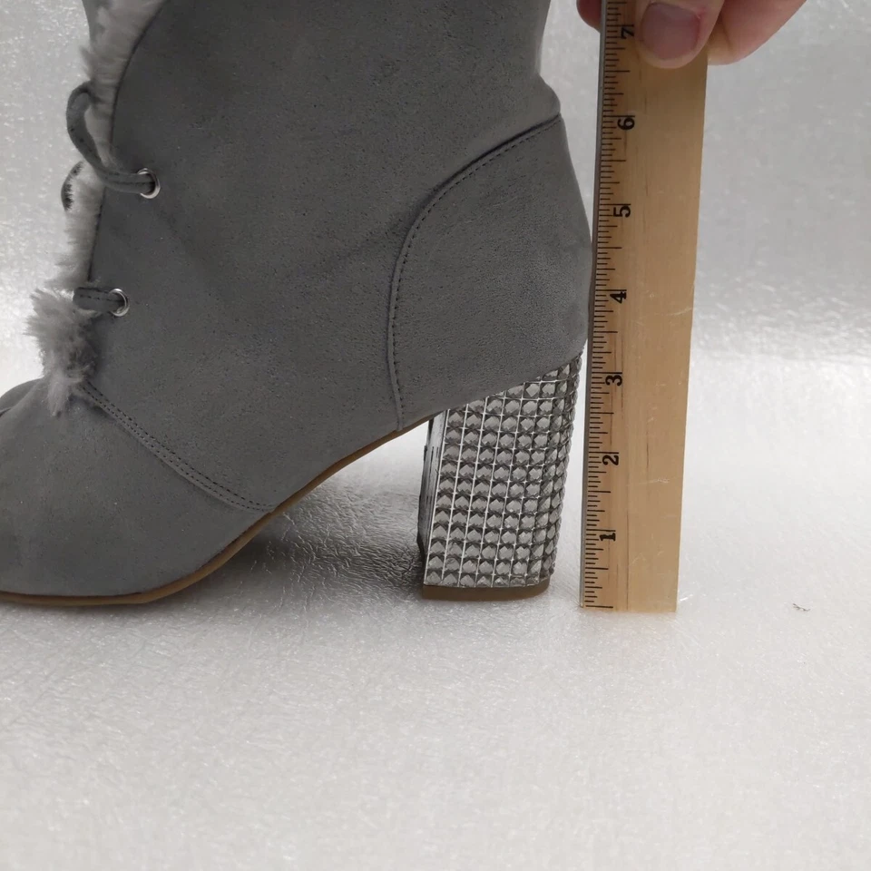 Bota de invierno Joan Boyce estrás gris curativo forrada de piel sintética gamuza sintética EE. UU. 8,5 Foto 4 de 4