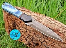 CUSTOM HAND MADE FORGED DAMASCUS STEEL DAGGER BOOT KNIFE  952