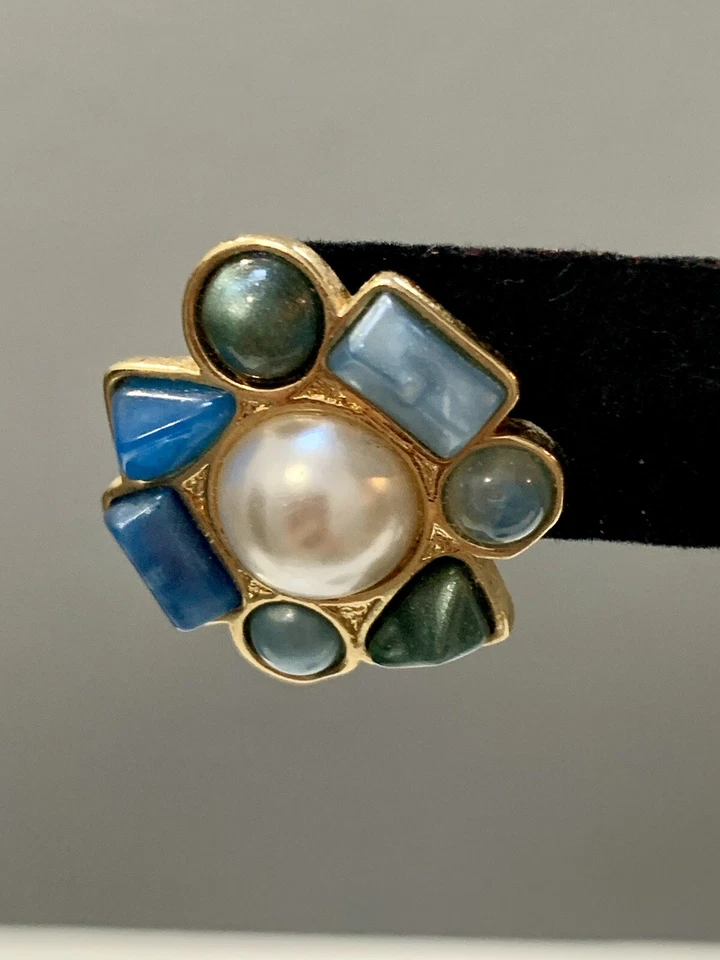 PENDIENTES PERFORADOS VINTAGE AÑOS 80 PIEDRAS MULTICOLORES DORADO ESTILO BIZANTINO Foto 3 de 4