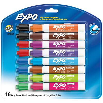 Expo Dry Erase Markers 16 Count Assorted Colors Low Odor Chisel Tip