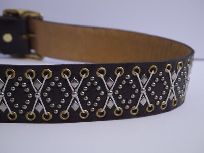 NEW CALLEEN CORDERO brown leather brass nickel metal studded  display picture 3