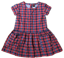 Tea Collection Pink Blue Plaid Short Sleeve 100 Cotton Lined Dress Kid's 4