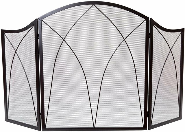 Arch Fireplace Screens Three Panel Basic Heavy Duty Steel Foldable