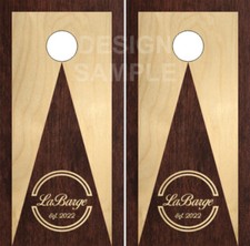 Two Tone Wood Family Name Cornhole Wrap Bag Toss Skin Decal Sticker