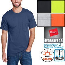 Mens Hanes Pocket T-Shirt 50-20 UPF Moisture Wick Odor Protect Extra Length Tee