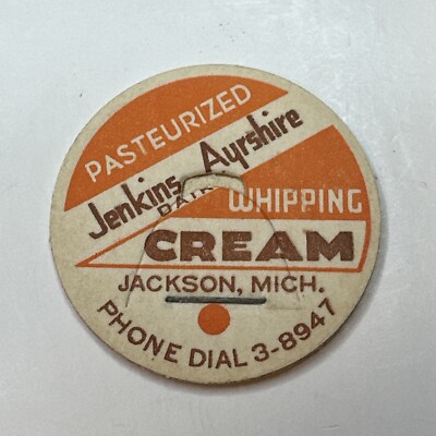 Milk Bottle Cap Jenkins Ayrshire Dairy JACKSON MICHIGAN MICH MI