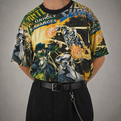 Vintage Y2K Marvel DC Comic Allover Print Graphic Tee Oversized T-Shirt Bunt XL