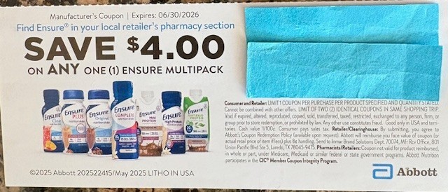 12 Ensure Coupons - Save $4.00 On Any One (1) Multipack exp 6/30/2026