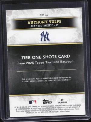 2025 Topps Tier One Anthony Volpe Tier One Shots Auto Sapphire 75 
