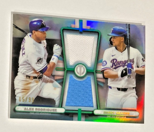 2026 TOPPS TRIBUTE ALEX RODRIGUEZ/COREY SEAGER GAME-WORN JERSEY SP #/99 RANGERS