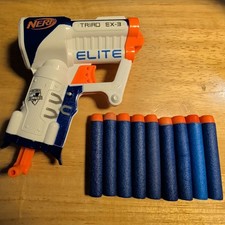 2012 Nerf N-Strike Elite Triad EX-3 White Blue  Orange Blaster Toy  9 Darts