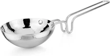Heavy Gauge Stainless Steel Hammered Finish Tadka Pan with Handle Silver 
