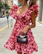 ZIMMERMANN- 0P (AU 6/US 2)-LOVESTRUCK PLEATED PINK BURGUNDY FLORAL MINI DRESS