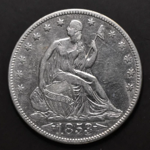 US  1853  Seated Liberty Half Dollar  Arrows & Rays  XF  Cleaned