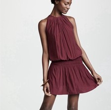 Ramy Brook Paris Sleeveless Mini Dress Maroon Burgundy Size Large Smocked