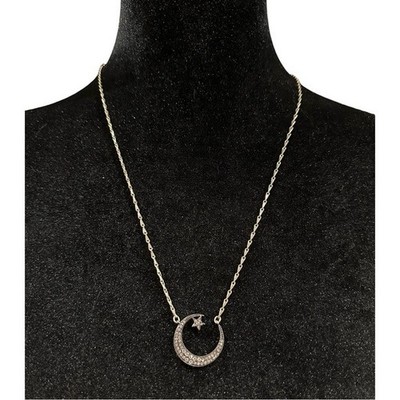 Stella and Dot Necklace Pave Cresent Moon Star Gold Tone Silver Tone
