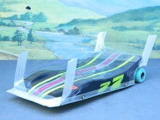 1/24 Slot Car WING BODY, STEEL ROD CHASSIS, ADDED AIR DAMS Black/Stripes