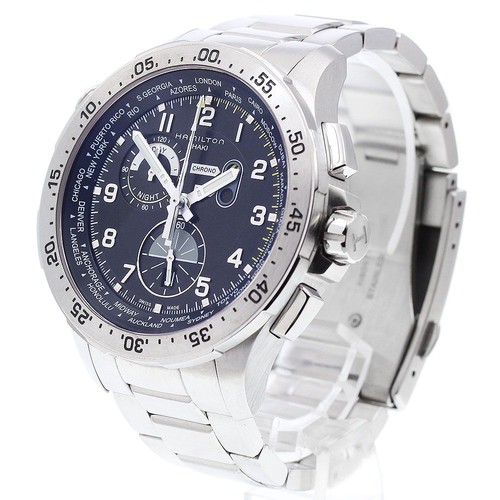 Hamilton Khaki Aviation Worldtimer Chrono Męski czarny zegarek SS z Japonii - Zdjęcie 3 z 7