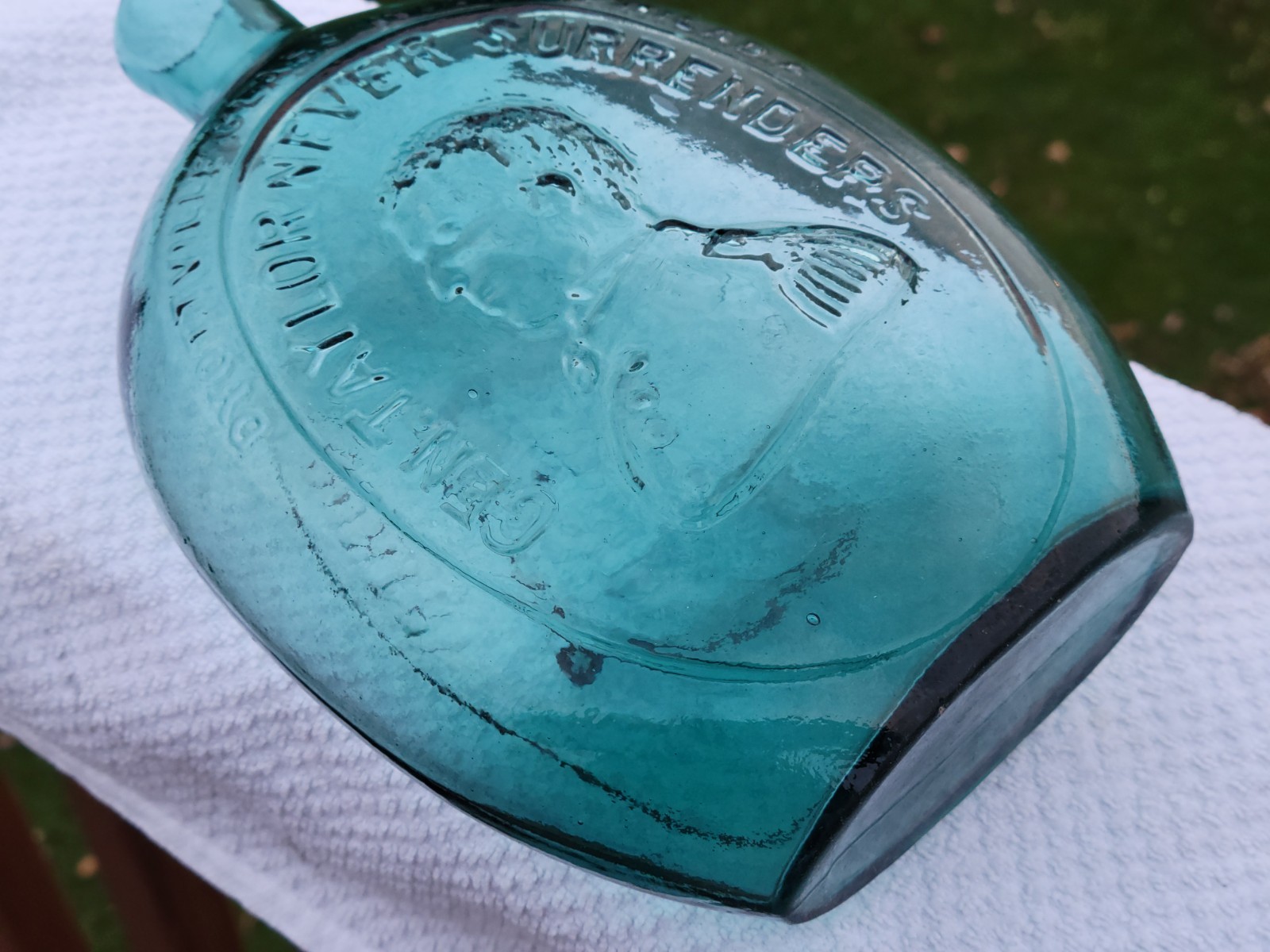 Old Rich Shaded Teal Dyottville Quart Washington Taylor Historical Flask Crisp