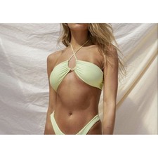 Stone Fox Swim Womens Bralette Bikini Top Size XS Light Green Butterfly Pique