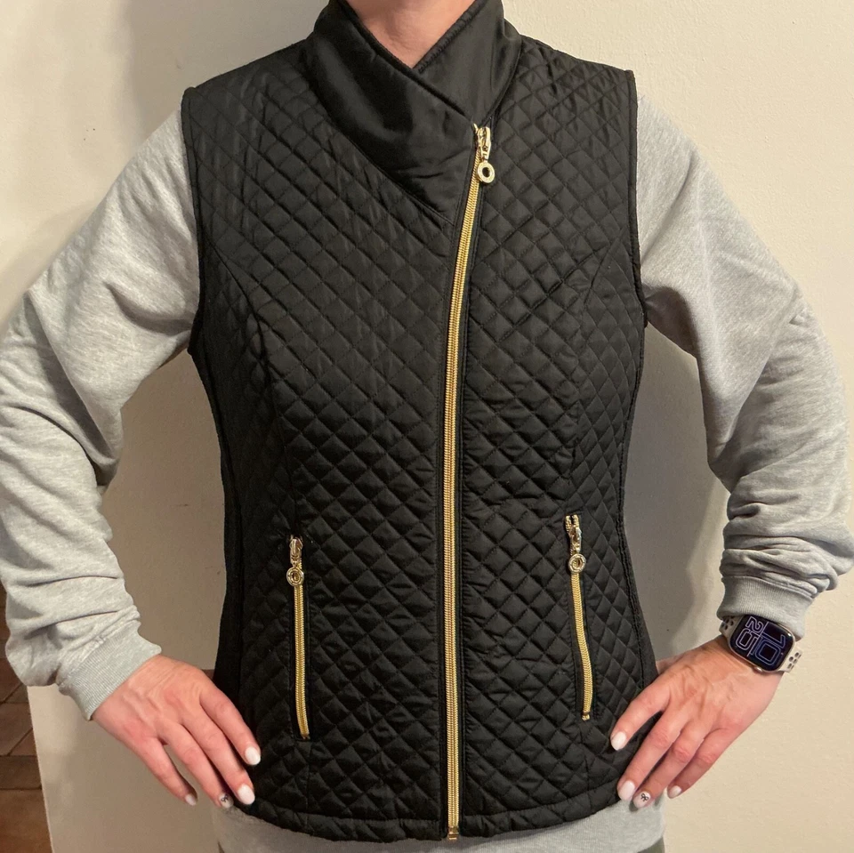 MARC NEW YORK Andrew Marc Mujer Negro Acolchado Puffer Chaleco Chaqueta Cremallera Completa Talla M Foto 2 de 4