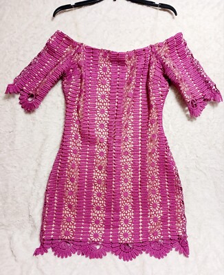 Just Me (Nordstrum Rack)Flirty and Romantic Crochet lace Pink Womans Dress  Sz M | eBay