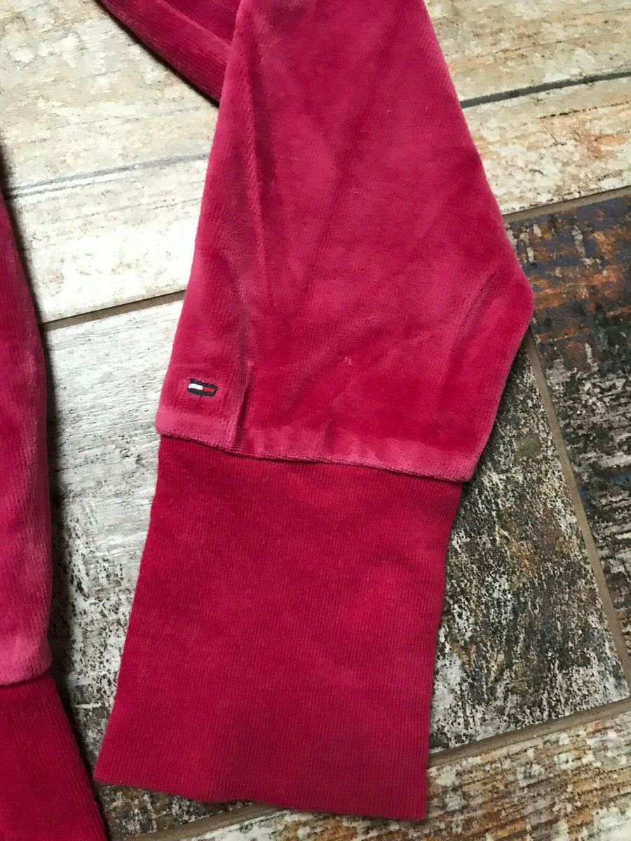 Tommy Hilfiger Womenu0026#039;s Pink Velvet Hoodie Jumper Size Medium | eBay