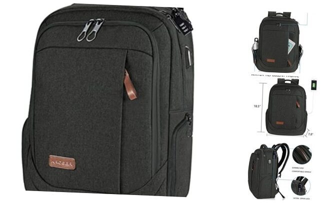 17.3 Inch Laptop Backpack Large A-Charcoal Black Computer Bag-image