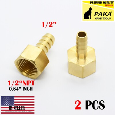 2 PC- 1/2'' HOSE BARB X 1/2'' FEMALE  Brass Pipe Fitting NPT Thread Gas Fuel Water