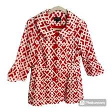 Eden Court Red/white Button-down Jacket W/ Bell Sleeves Fit & Flare Style Size M