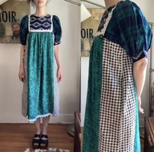 Vintage 70's lace trim babydoll Cottagecore dress checker with pockets