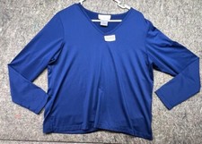 Susan Graver Shirt Top Blue White Long Sleeve Size L Made In USA