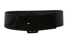 Ladies High Waist Patent Leather Wide Fashion Square Belt Black | M/L - 36"