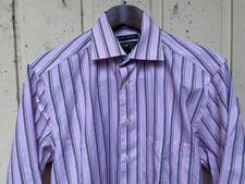 Pronto Uomo men's long sleeve striped dress shirt size M, non-iron, modern fit.