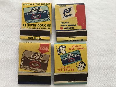 4 Different F & F Cough drops Vintage Advertising Matchbooks
