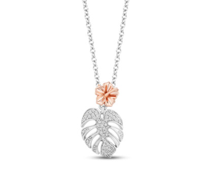 Beautiful 10K Multi Tone Gold Tropical Leaf & Flower Design Moissanite Pendant