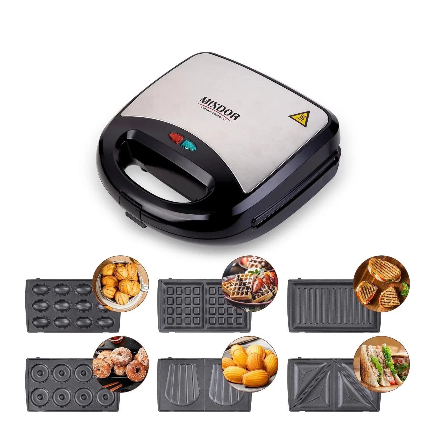 New Mixdor 6-in-1 Electric Sandwich Maker w/ Removable Non-Stick Plates open box