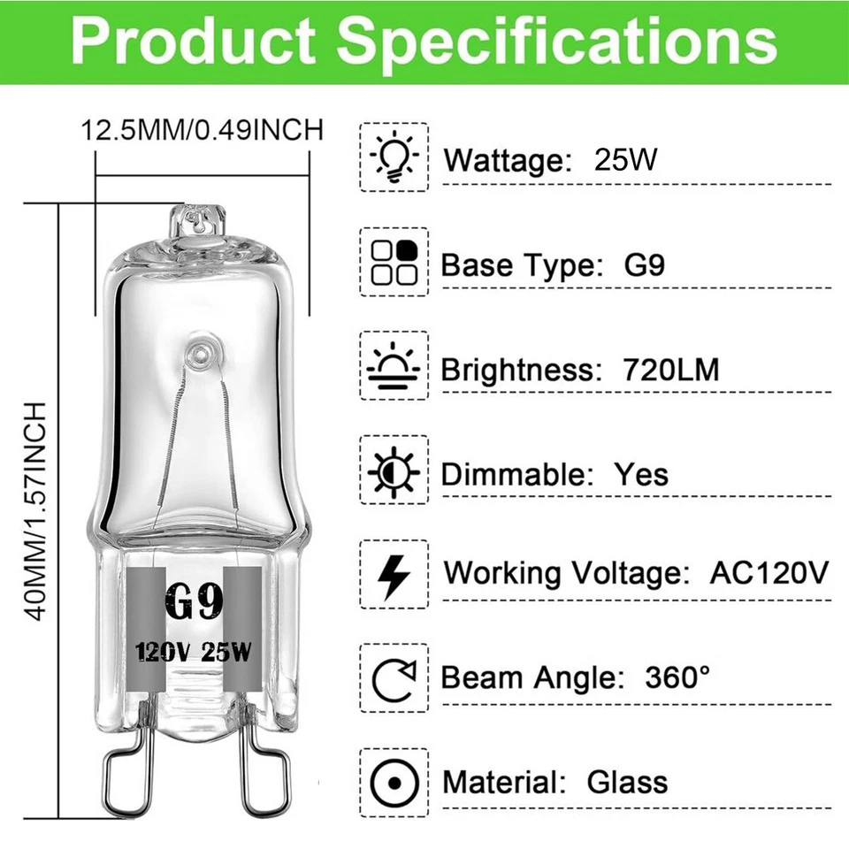 6 Pack G9 Bulbs 25W Warm White T4 Type 2 Pin Base Light Bulb 120V Fast Ship - Image 2 of 4