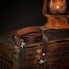 USA made Gun Sling 1.25β Wide Brown Buffalo Leather Silver Hardware (Model G)
