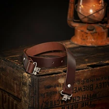  USA made Gun Sling 1.25” Wide Brown Buffalo Leather Silver Hardware (Model G)