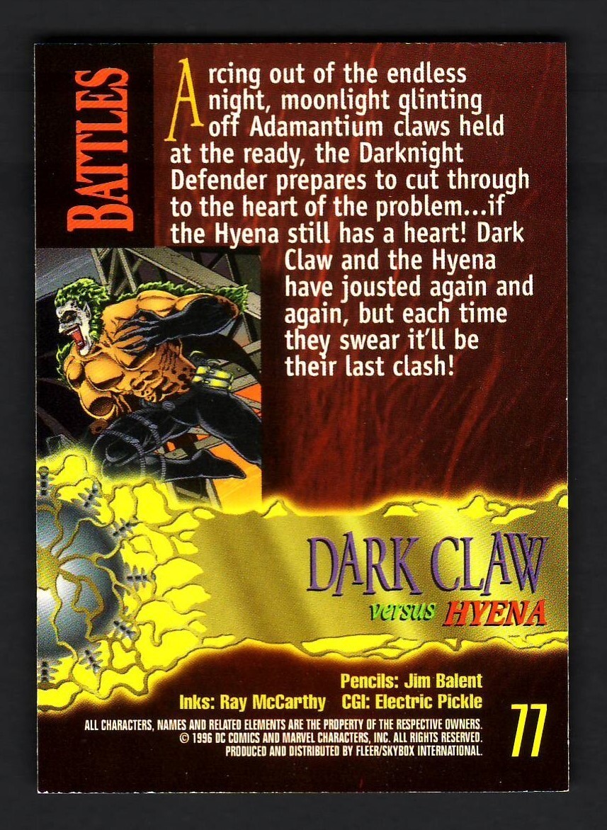 1996 AMALGAM BASE CARD 77 DARK CLAW VERSUS HYENA | eBay