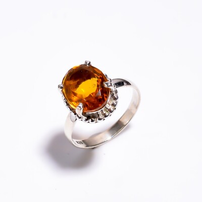 Natural Spessartite Garnet Gemstone Promise Ring 925 Sterling Silver For Women