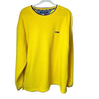 Vintage Tommy Jeans Yellow Fleece Crewneck Sweatshirt Men's XL Y2K Logo Gorpcore